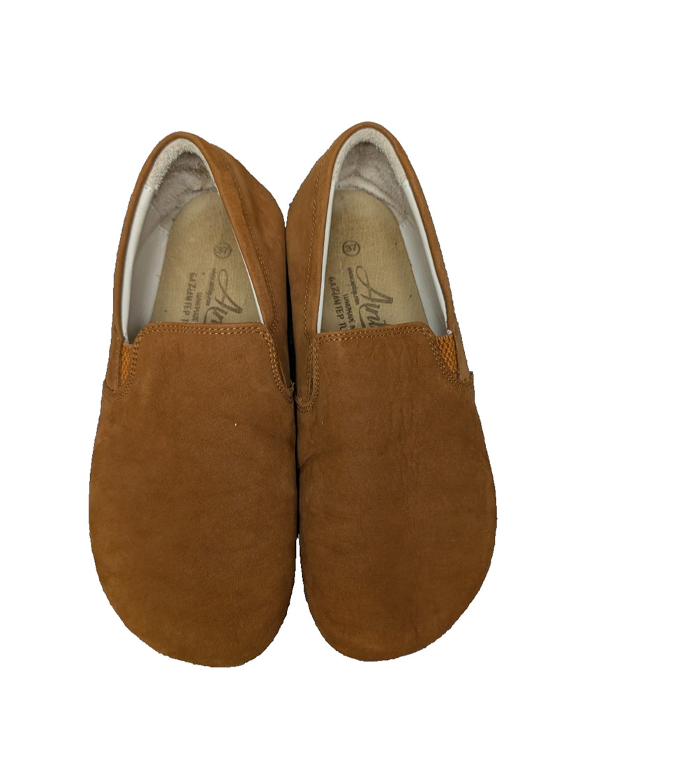 Aintap Barefoot Shoes Womens EU37 Leather Zero Drop Leather Slip On Flat Brown
